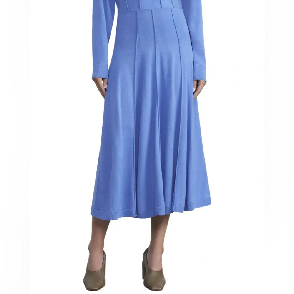 Lafayette 148 New York || Godet Knit Midi Skirt A-Line Wool Red Orange‎ M